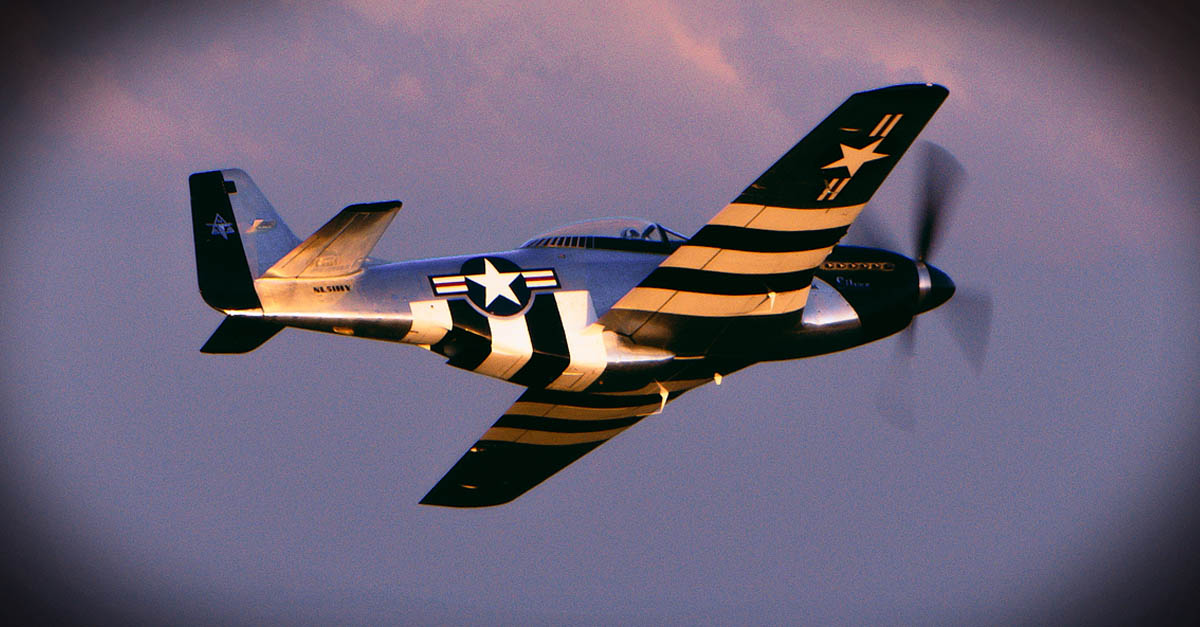 P-51-A QuickSilver P-51 Mustang flies toward the U.S. Air Force Tattoo at Joint Base Anacostia-Bolling, Washington, D.C.