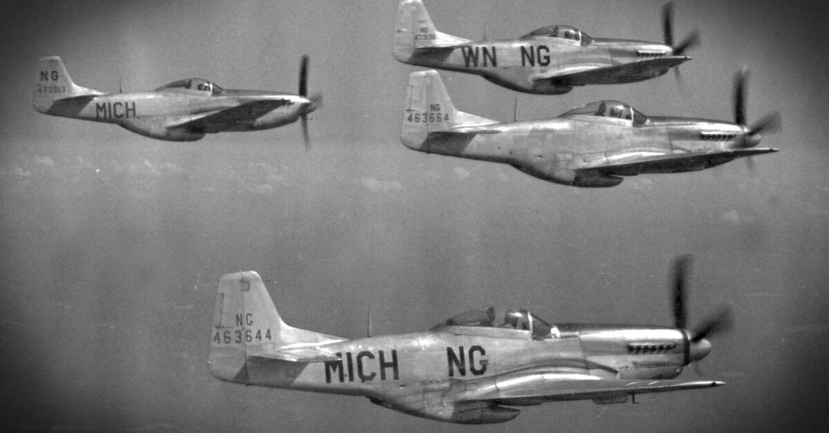 P-51-P-51D Mustangs flying