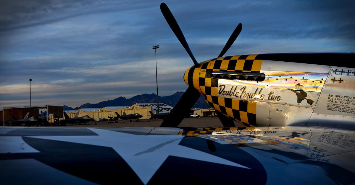 -51-he P-51 Mustang “Double Trouble two” sits on the flightline at Davis-Monthan Air Force Base