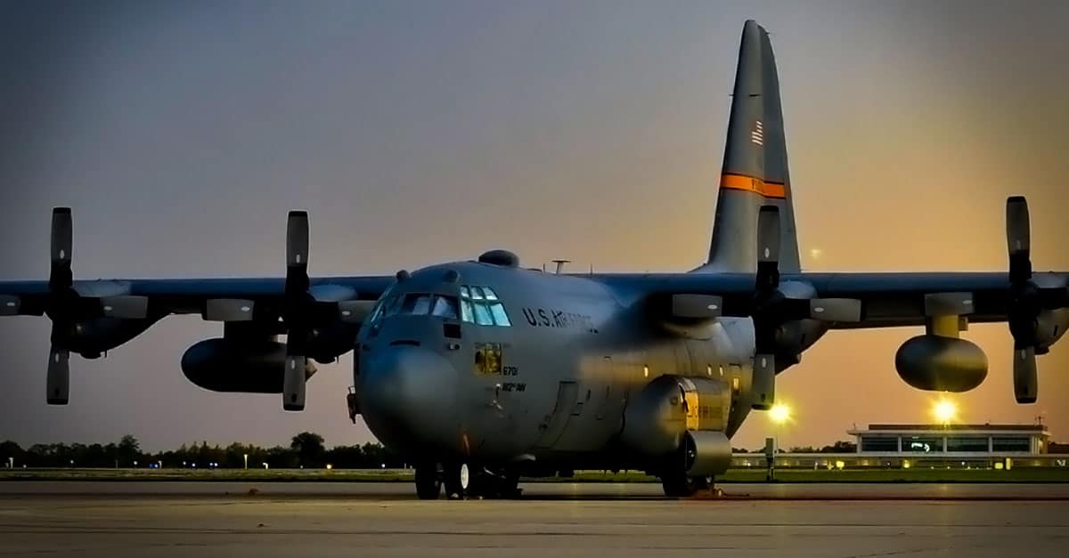 C-130_A 182nd Airlift Wing C-130 Hercules rests on the apron at sunrise in Peoria, Ill
